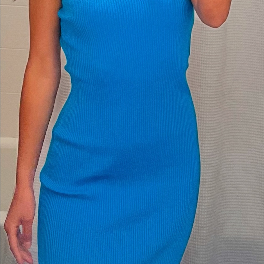 Elegant Blue Ribbed Dress